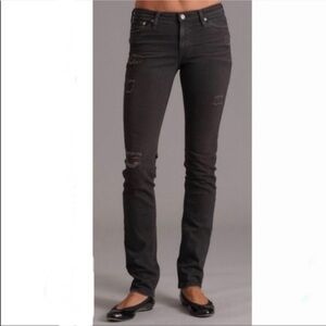 AG Adriano Goldschmied Premiere‎ Skinny Straight Distressed Jeans Black Size 25